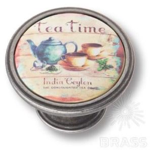 Ручка кнопка TEA TIME, cстарое серебро