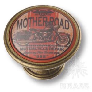 Ручка кнопка MOTHER ROAD, американская дорога-мотоцикл, старая  бронза