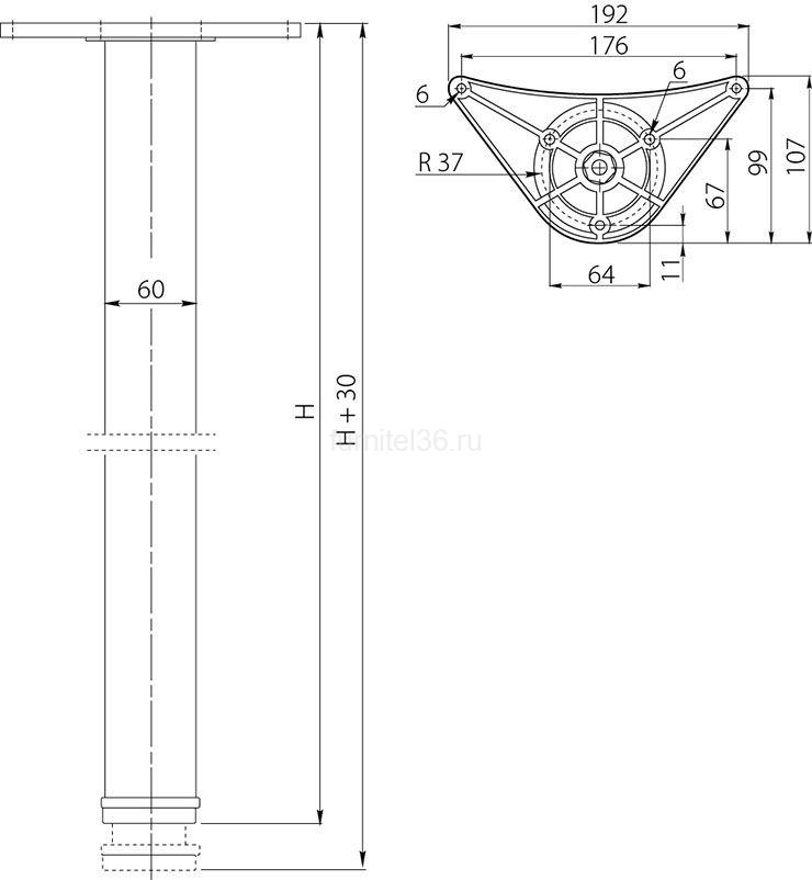 Опора GTV 60*820 "innovo" с верхним креплением (треугольник), алюминий 2 Опора GTV 60*820 "innovo" с верхним креплением (треугольник), алюминий — изображение 2