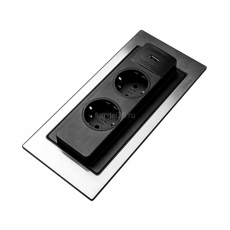 EVOline BackFlip розетка 2*220, USB нержавеющая сталь 1 EVOline BackFlip розетка 2*220, USB нержавеющая сталь