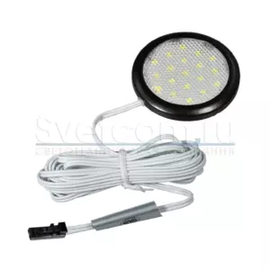 КСС Светильник LED меб.накл.кругл. 19-12, 19SMD LED 12В, 1,9ВТ, 5000К, черный каб.2,5м, кон. JB