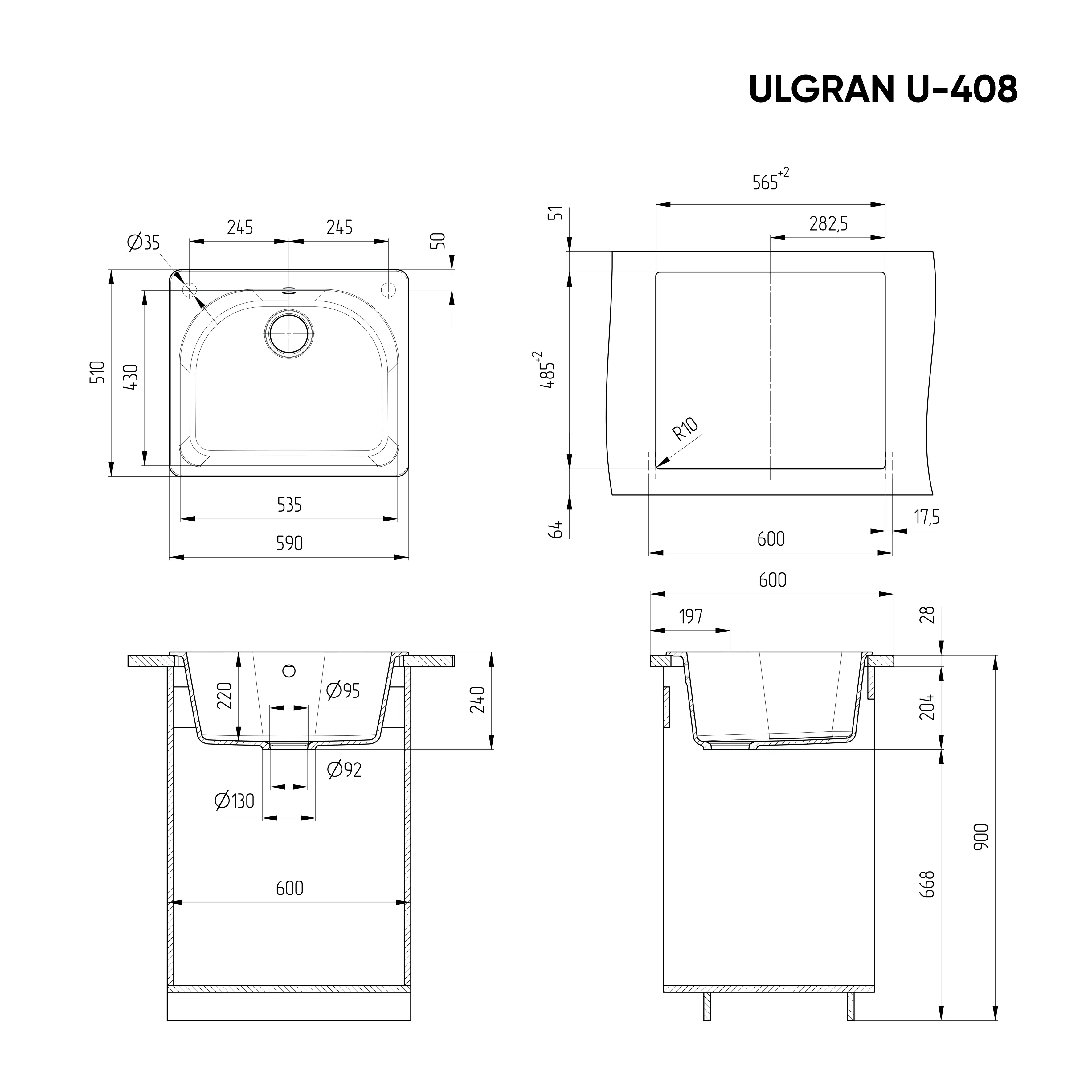 Мойка Ulgran U-408-331, белая 2 Мойка Ulgran U-408-331, белая — изображение 2