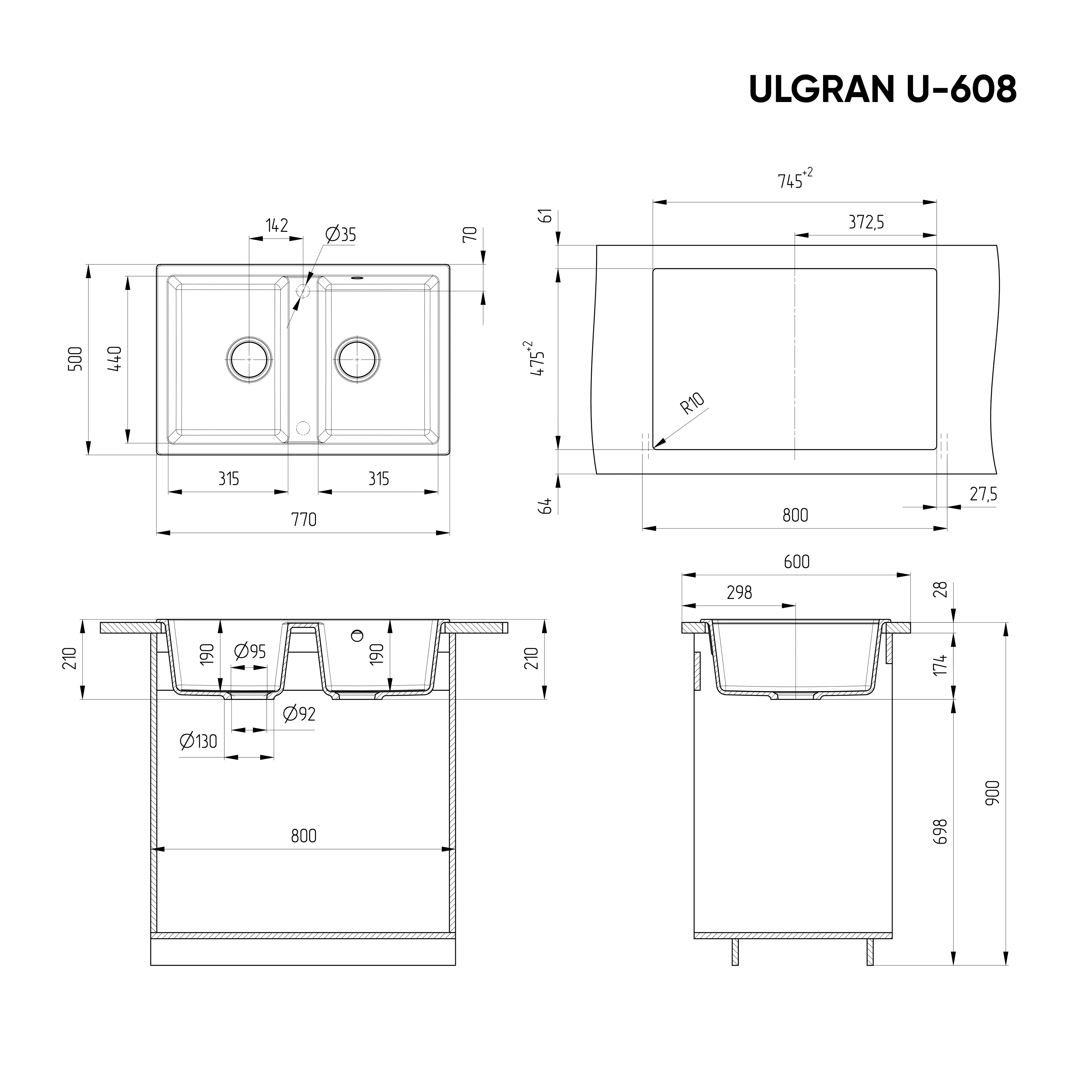 Мойка Ulgran U-608-310, серый 2 Мойка Ulgran U-608-310, серый — изображение 2