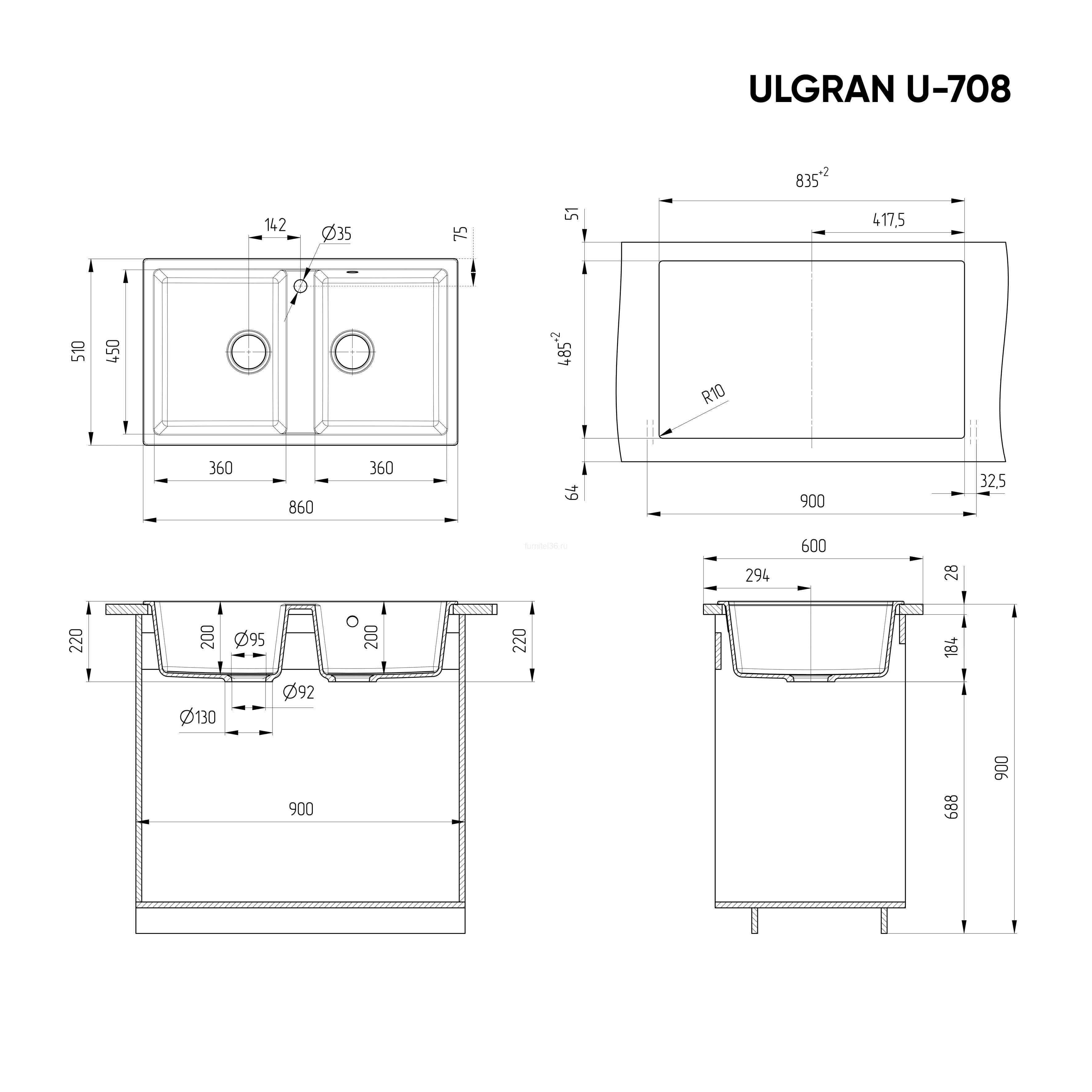 Мойка Ulgran U-708-344, ультра-черный 3 Мойка Ulgran U-708-344, ультра-черный — изображение 3